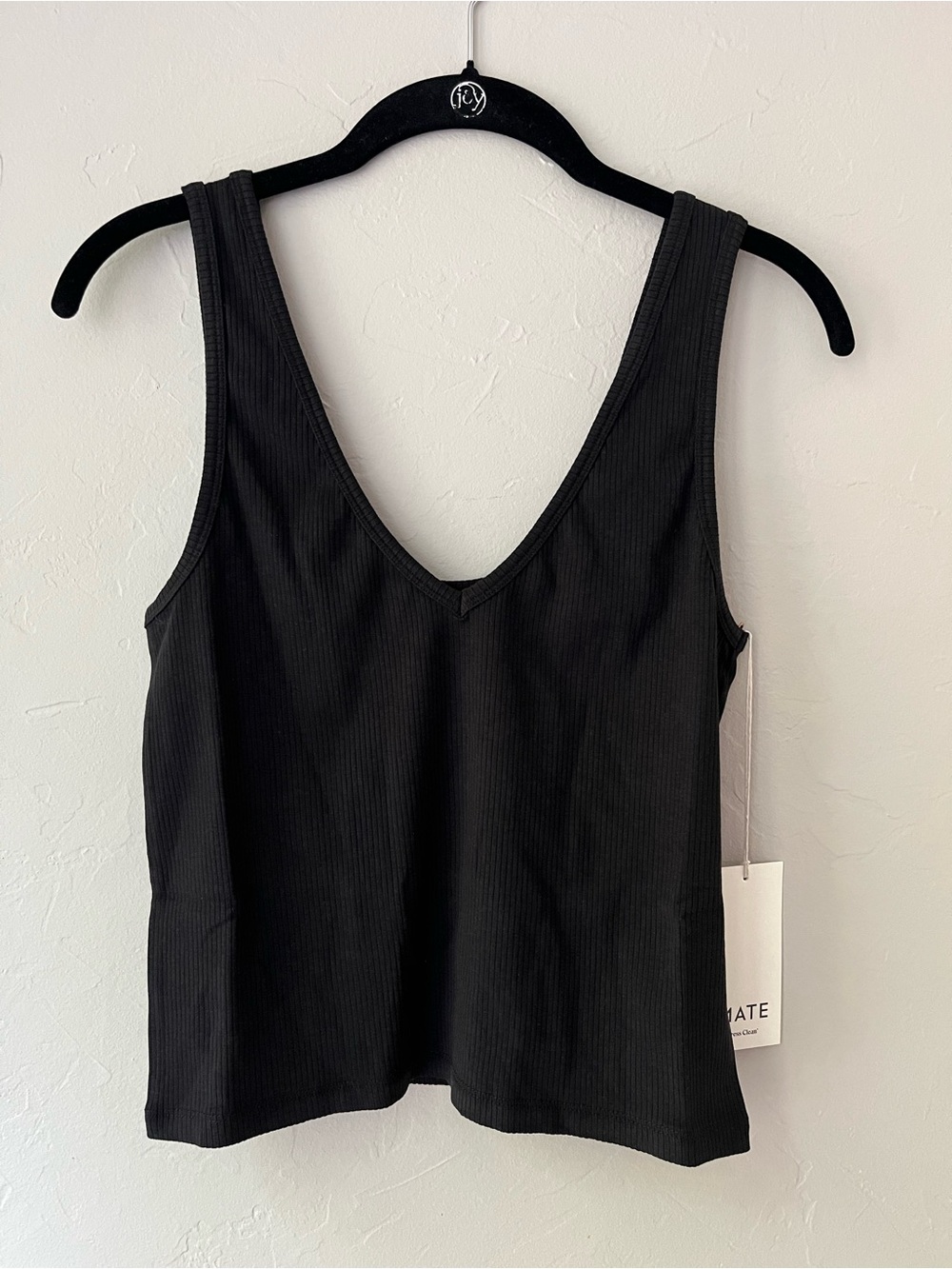 MATE THE LABEL TENCEL RIB CROPPED V NECK TOP JET BLACK L - Picture 4 of 5